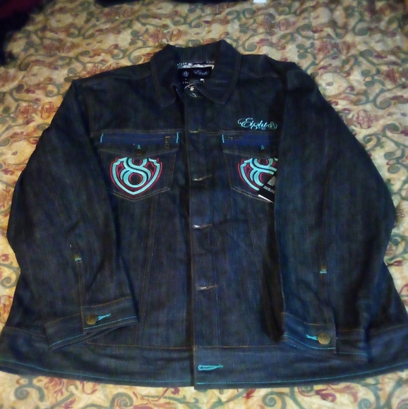 8732 Motor Club (Young Jeezy) Raw Denim Embroidered Hip Hop Jacket Men 2XL Blue - Picture 3 of 16